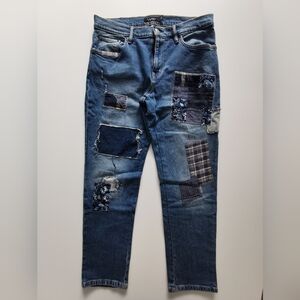 Lauren Ralph Lauren Relaxed Taper Comfort Stretch Patchwork Blue Jeans